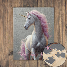 Personalisiertes Weißes Einhorn mit rosa Mane Puzzle