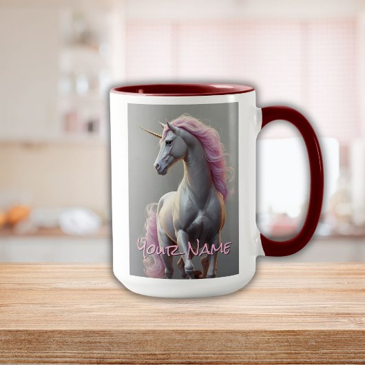 Personalisiertes Weißes Einhorn mit rosa Mane Tasse