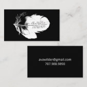 Personalisiertes weißes Federbein auf der schwarze Telefonnummerkarte (Vorne/Hinten)