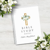 Personalisiertes weißes, florales religiöses Kreuz Notizblock
