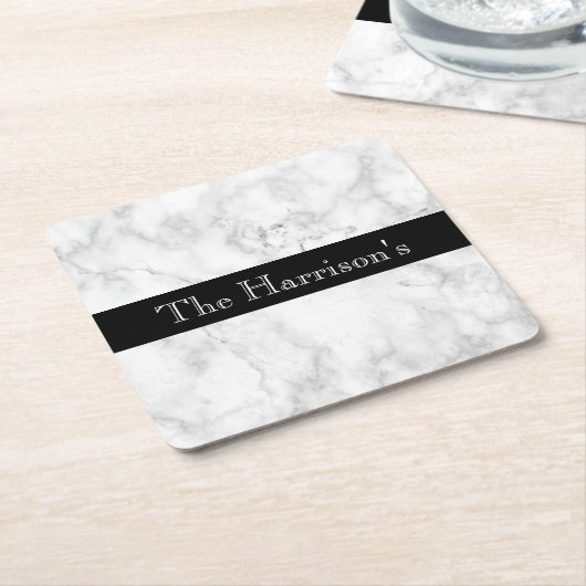 Personalisiertes weißes graues und schwarzes Marmo Rechteckiger Pappuntersetzer (angewinkelt)