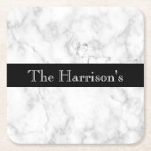 Personalisiertes weißes graues und schwarzes Marmo Rechteckiger Pappuntersetzer (Vorderseite)