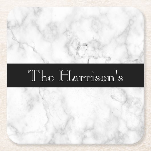 Personalisiertes weißes graues und schwarzes Marmo Rechteckiger Pappuntersetzer (Vorderseite)
