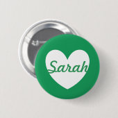 Personalisiertes Weißes Herz auf Kelly grün Button (Vorne & Hinten)