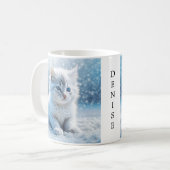 Personalisiertes weißes Kitten im Schnee Kaffeetasse (Vorderseite Links)