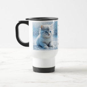 Personalisiertes weißes Kitten im Schnee Reisebecher