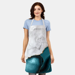 Personalisiertes weißes Marmor Teal Blau Gold Acha Schürze