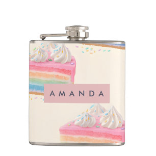 Personalisiertes, weißes Regenbogenkuchenmuster Flachmann