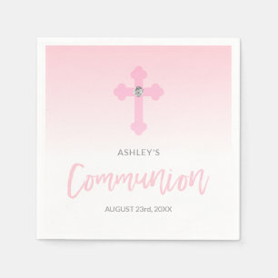 Personalisiertes weißes rosa MÄDCHEN Kreuz heili Serviette
