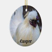 Personalisiertes Weißes Silkie Hühnerrooster Keramik Ornament (Rechts)
