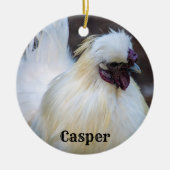 Personalisiertes Weißes Silkie Hühnerrooster Keramik Ornament (Vorne)