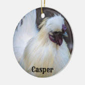 Personalisiertes Weißes Silkie Hühnerrooster Keramik Ornament (Links)