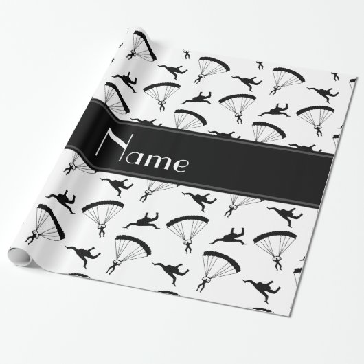Personalisiertes weißes skydiving Namensmuster Geschenkpapier (Ungerollt)