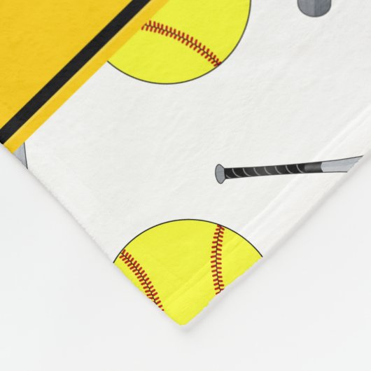 Personalisiertes weißes Softballnamensmuster Fleecedecke (Ecke)