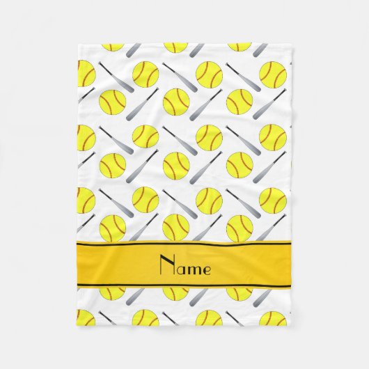 Personalisiertes weißes Softballnamensmuster Fleecedecke (Vorderseite)