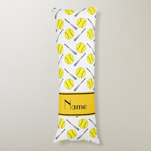 Personalisiertes weißes Softballnamensmuster Seitenschläferkissen (Vorderseite Vertikal)
