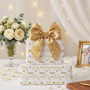 Personalisiertes weißes und goldenes Monogramm-Hoc Geschenkpapier