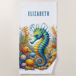 PERSONALISIERTES, WEISSISCHES, FARBLICHES SEEPFERD STRANDTUCH