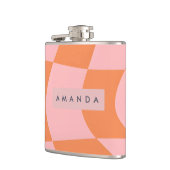 Personalisiertes Wellendesign Retro Orange & Rosa  Flachmann (Links)