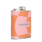 Personalisiertes Wellendesign Retro Orange & Rosa  Flachmann (Rechts)