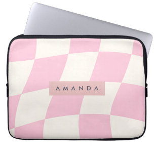 Personalisiertes Wellige Pastellrosa Kariert Laptopschutzhülle