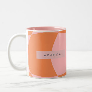 Personalisiertes welliges Retro-Orange und Rosa Ka Zweifarbige Tasse