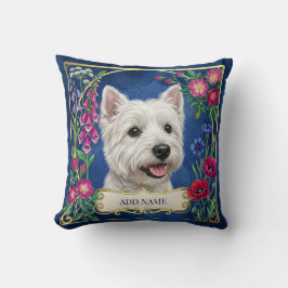 Personalisiertes West Highland Dog Blaues Florales Kissen