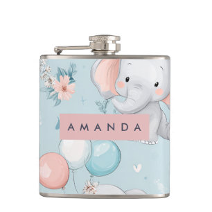 Personalisiertes Whimsical Baby Elephant Muster Flachmann