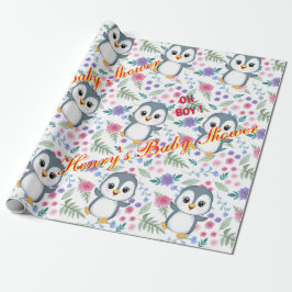 Personalisiertes Whimsical Blu Pinguin Wrapping-Pa Geschenkpapier