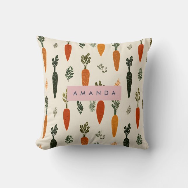 Personalisiertes Whimsical Karottenbeet Rustikal Kissen (Vorderseite)