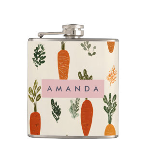 Personalisiertes Whimsical Karottenfeld Rustikal Flachmann