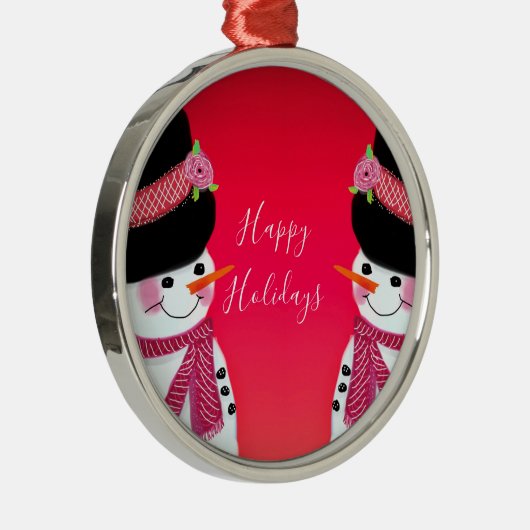 Personalisiertes Whimsical Snowman Tree Ornament Aus Metall (Rechts)