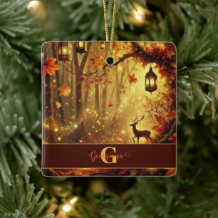 Personalisiertes Whimsisches Goldenes Waldland Keramikornament