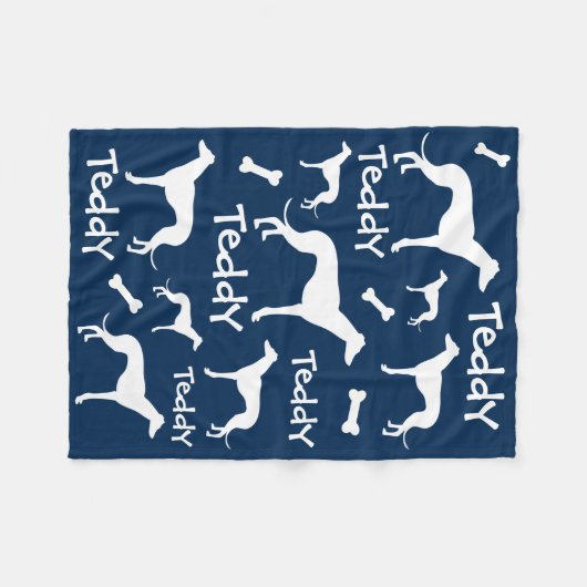 Personalisiertes Whippet-Hund-Blanket-Navy Fleecedecke (Vorderseite (Horizontal))