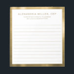 Personalisiertes White and Gold Beruflich Notepad Notizblock<br><div class="desc">Erhöhen Sie Ihr berufliches Bild mit diesem personalisierten White and Gold Beruflich Notepad. Dieses elegante Design besticht durch klassische Blocktypografie mit Namen, Titel und Firmennamen auf einem weißen Hintergrund, der in elegantem Gold getrimmt ist. Es eignet sich hervorragend zum Mitmachen von Notizen während Meetings, Brainstorming-Sitzungen oder für den alltäglichen Gebrauch...</div>