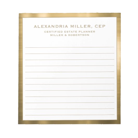 Personalisiertes White and Gold Beruflich Notepad Notizblock (Vorderseite)