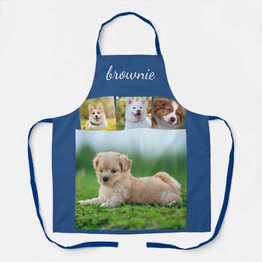 Personalisiertes White Blue Collage Script mit 4 F Schürze (Vorderseite)