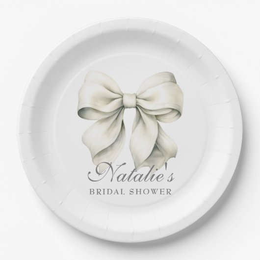 Personalisiertes White Bow Brautparty Extravagant Pappteller (Vorderseite)