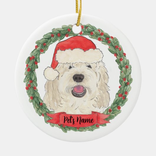 Personalisiertes White Cream Doodle Weihnachten Keramik Ornament (Vorne)