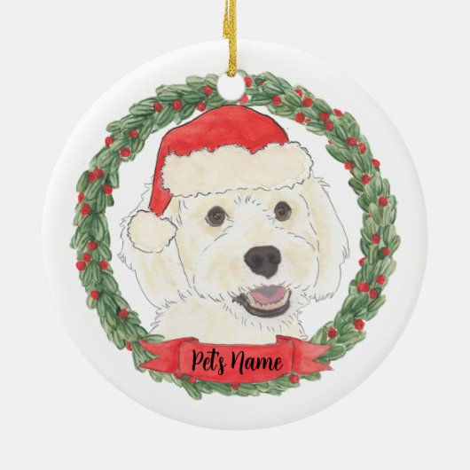 Personalisiertes White Cream Doodle Weihnachten Keramik Ornament (Hinten)