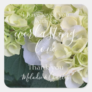 Personalisiertes White Hydrangea Elegante Liebe Ho Quadratischer Aufkleber