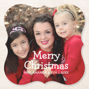 Personalisiertes White Script Frohe Weihnachten Fo Untersetzer