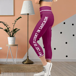 Personalisiertes White Wine Fun Comic Style Cat Th Capri Leggings