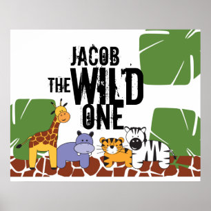 Personalisiertes Wild One Poster, Safari Animals Poster