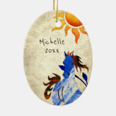 Personalisiertes Wild Pony mit Sonnenpferd Keramik Ornament (Hinten)