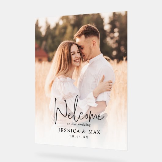 Personalisiertes Willkommen bei unserem Hochzeitss Acrylschild (Winkel)