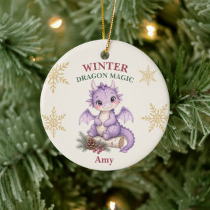 Personalisiertes Winter-Drachen-Magie-Wasserfarben Keramik Ornament