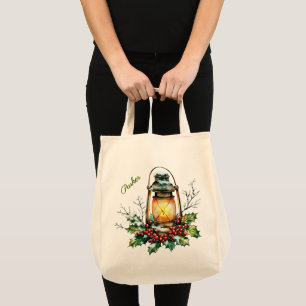 Personalisiertes Winter-Wasserfarben-Stechpalme & Tragetasche