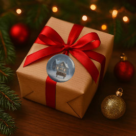 Personalisiertes Winterhaus mit Individuelle Name- Runder Aufkleber