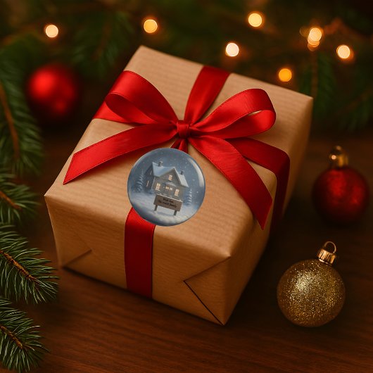 Personalisiertes Winterhaus mit Individuelle Name- Runder Aufkleber